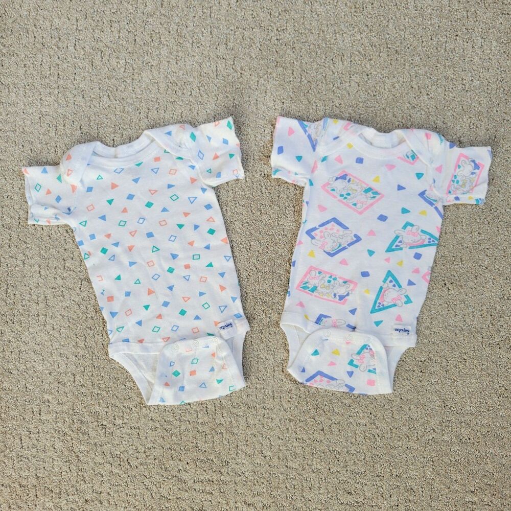 Vintage Gerber Baby Onesies Retro Bodysuits Small 80s 90s Lot Infant 0-3 Months
